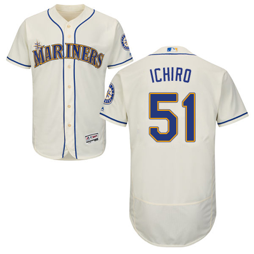 Mariners #51 Ichiro Suzuki Cream Flexbase Authentic Collection Stitched MLB Jersey - Click Image to Close